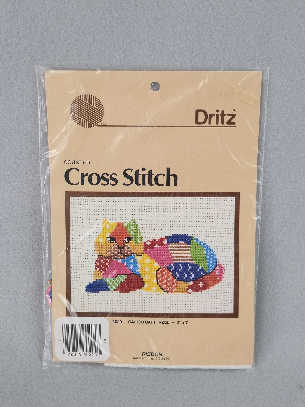 Vintage 1983 Dritz Calico Cat Counted Cross Stitch Kit 5x7
